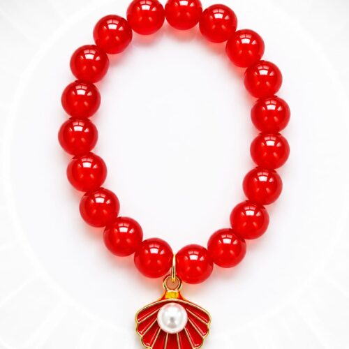 glossy red glass bead bracelet