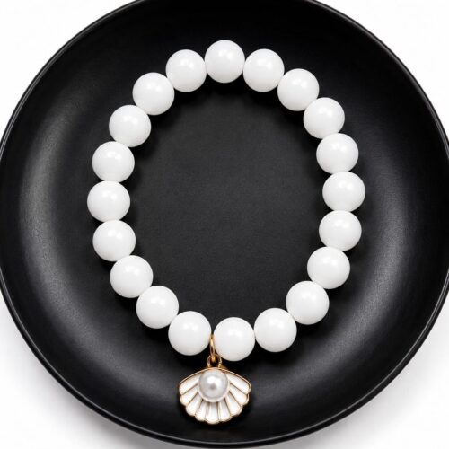 glossy white bead bracelet
