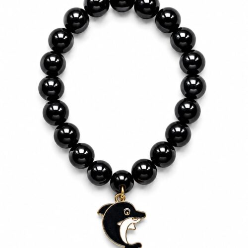 glossy black bead bracelet