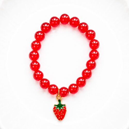 glossy red glass bead bracelet