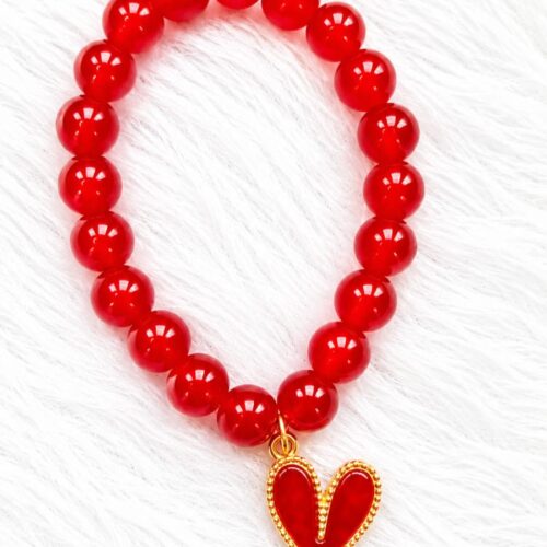 glossy red glass bead bracelet