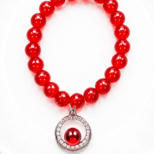 glossy red glass bead bracelet