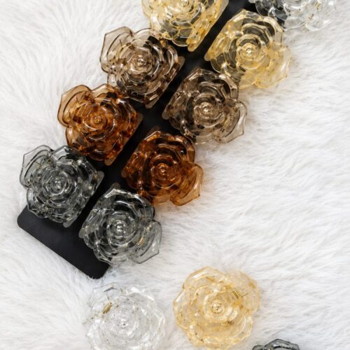Translucent rose-shaped medium size hair claw clips